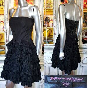 Vintage Betsey Johnson Dress Black Y2K Ruffle Coquette Corset Lace Up Party 10 M